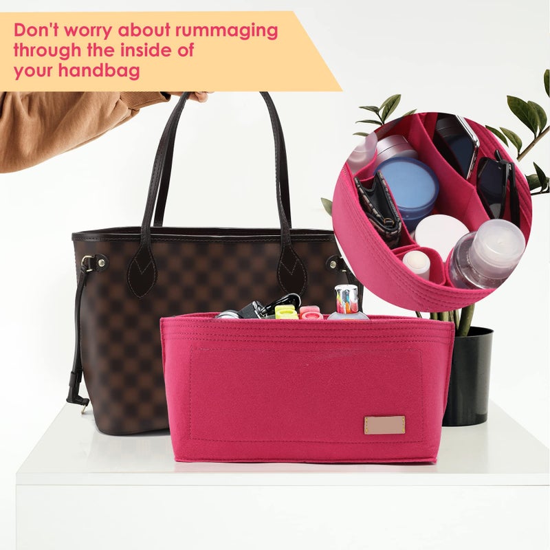Doxo Purse Organizer Insert & Base Shaper 2pc Set, Felt Handbag & Tote Bag Fit L Speedy 30 Nererfull PM More(M-Rose) - Image 3